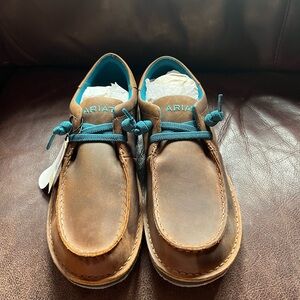 Ariat Brown Leather Shoes with Teal Accents